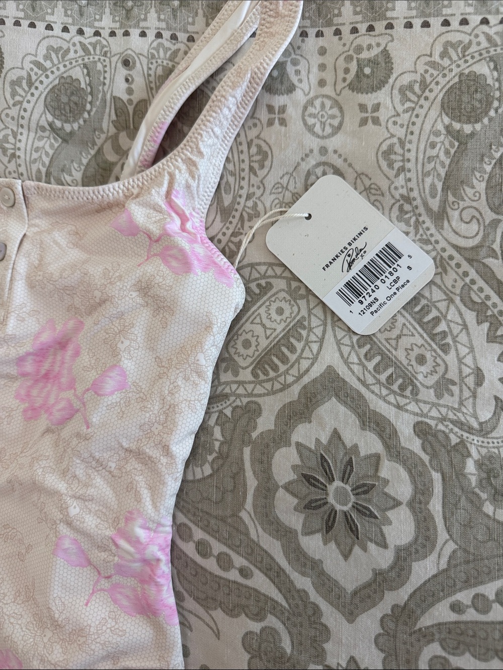 Frankie's Bikinis Cream One-Piece with Pink Floral Print - Picture 2 of 5